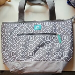 Igloo Gray Tote with White Geometric Print and Teal Accent